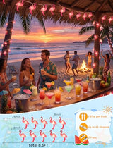Oviejo 8.5Ft Pink Flamingo Outdoor String Lights Summer Patio String Lights with 10 Mini Flamingo Lights, for Birthday Party Fiesta Decoration,Summer Decor,White Wire