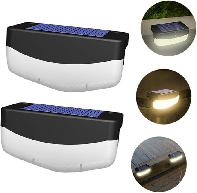 NUOBESTY 2pcs Solar Stair Lamps Outdoor Decks Light for Garden Weather-Resistant LED Step Lights for Fence Handrail Patio Pathway