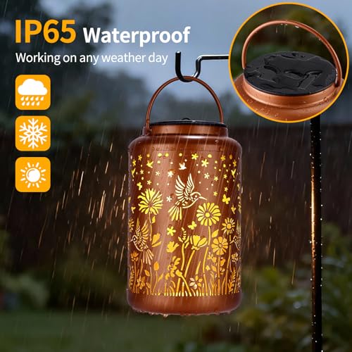 2 Pack Solar Lanterns Outdoor Waterproof Hummingbird, Solar Lights