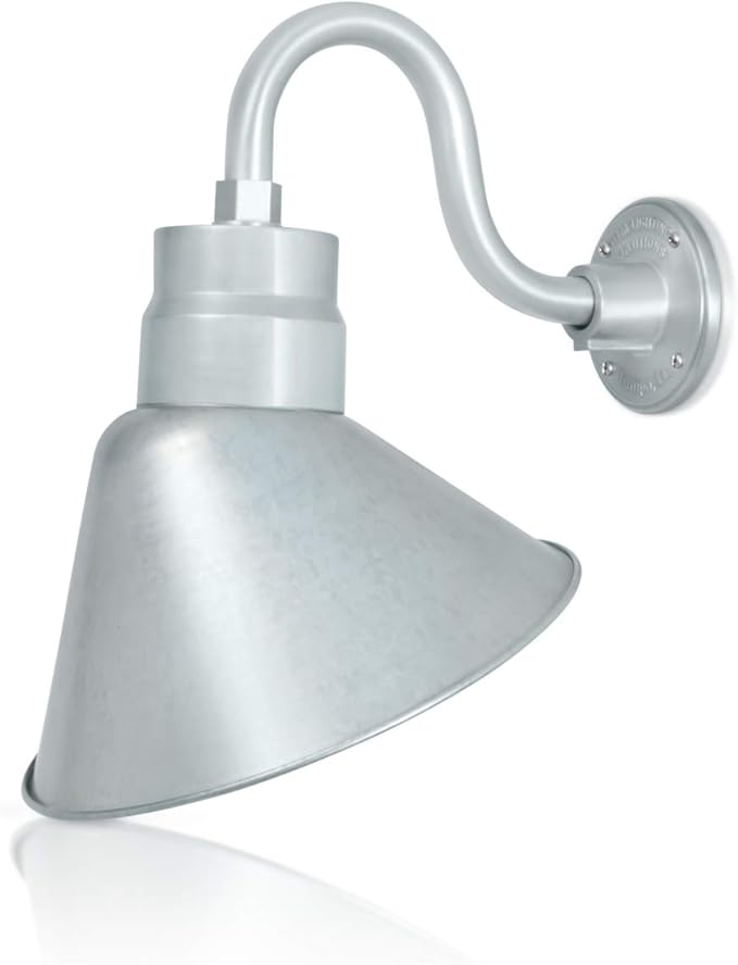 12in. Galvanized Finish Angle Shade Gooseneck Sign Light Fixture with 10in. Long Extension Arm - Wall Sconce | Lumora