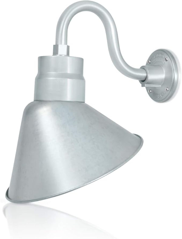 12in. Galvanized Finish Angle Shade Gooseneck Sign Light Fixture with 10in. Long Extension Arm - Wall Sconce | Lumora