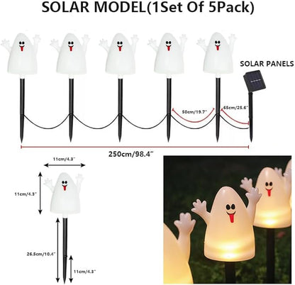 Solar Ghost Garden LED Stake Lights for Halloween Decorations Outdoor Waterproof Halloween Yard Stake Lights 1Set of 5Pack for Garden Patio Yard Pathway Grave (Ghost)