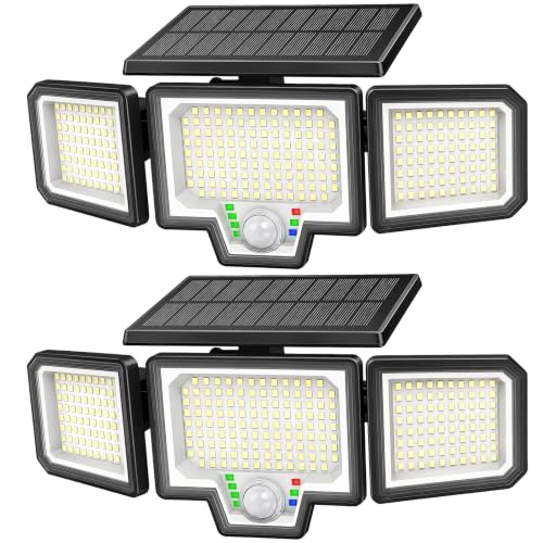 Solar Motion Sensor Lights Outdoor, 3000LM 282 LEDs Security Lights, 2 Pack
