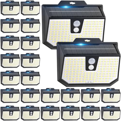 Brightever 20 Packs Solar Motion Sensor Lights Outdoor Waterproof, Solar Powered Fence Lights with 3 Lighting Modes, Solar Security Wall Lights for Outside, Garage, Garden, Step, Driveway, Patio