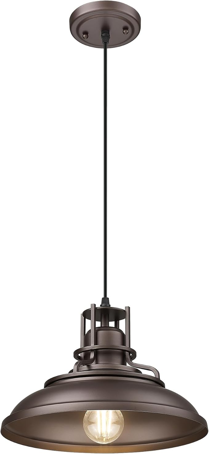 FEMILA Farmhouse Pendant Light,12" Barn Vintage Hanging Light Fixture for Kitchen Island, Adjustable Height,Oil Rubbed Bronze Finish, 4FY15-MP ORB