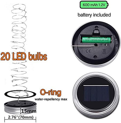 SunKite Solar Mason Jar Lights [Updated], 8 Pack 20 LED Waterproof Fairy Firefly Jar Lids String Lights with Hangers(NO Jars), Patio Yard Garden Wedding Decoration(Multi-Colored)