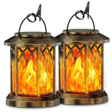 KOOPER 2 Pack Solar Lanterns Outdoor Waterproof, Upgraded Flickering Flame Solar Lantern Lights, Auto On/Off Lanterns Decorative Outdoor, Outdoor Hanging Lantern for Yard Garden Table Decor (Bronze )