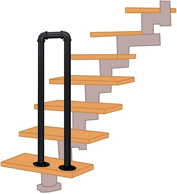 Hand Rails for Indoor Outdoor Steps 1 2 3 4 5 6 8 10 Steps, Black Industrial Pipe Staircase Handrails In Ground for | Lumora