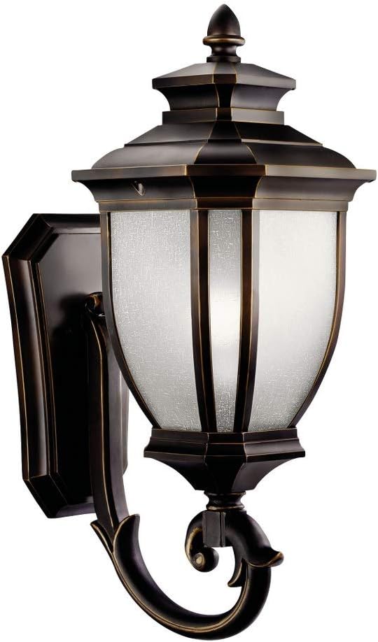 Kichler Salisbury 24.25" 1 Light Outdoor Wall Light with White Linen Glass in Rubbed Bronze | Lumora