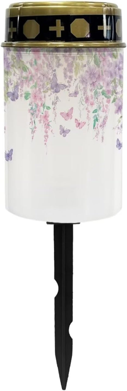 Butterfly Cemetery Solar Lights Floral Solar Lights Outdoor Waterproof Decorative for Outside Yard Landscape Path Walkway Driveway Lawn Decor Sympathy Memorial Lights
