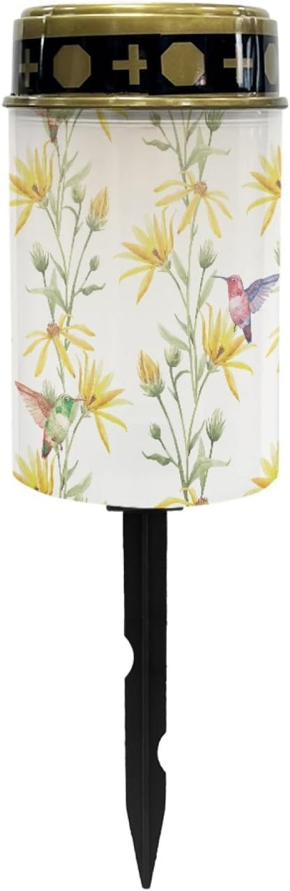 Hummingbirds Floral Outdoor Solar Lights Solar Stake Lights Waterproof Pretty Solar Walkway Lights Yard Pathway Light Yellow Solar Lantern,Wall Light Auto On/Off