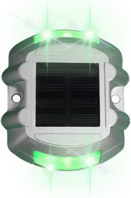 1 PCS LED Solar Deck Lights Outdoor Solar Step Lights, Aluminium Marker Lights for Warning, Solar Driveway Dock Lights for Stair Pathway Walkway Garden (1, Green Flashing)