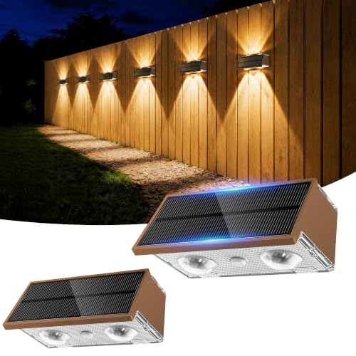 Solar Fence Lights Outdoor, 2 Pack Fence Solar Lights Waterproof