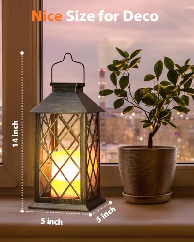 Otdair Solar Lanterns Outdoor Waterproof 14" Flickering LED, 2 Pack, Bronze