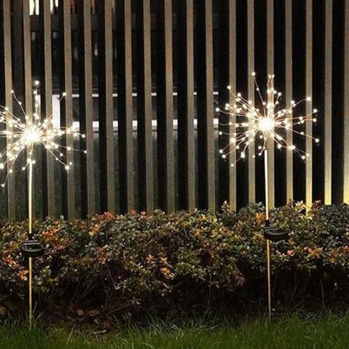 Solar Garden Lights IP65 Waterproof – 8 Lighting Modes, Decorative Firework Solar Lights for Yard, Patio, Wedding & Party (White Light)