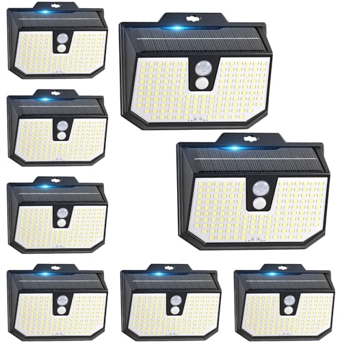 Brightever 8 Packs Solar Motion Sensor Lights Outdoor, IP65 Waterproof Solar Fence Lights with 3 Lighting Modes, Solar Powered Security Wall Lights for House, Garage, Garden, Walking Dog, Deck, Step