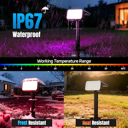 Halloween Solar Spot Lights Outdoor Waterproof, 4 Pack, 28 LED RGB