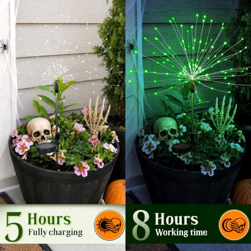 GIGALUMI 2 Pack Solar Firework Lights Outdoor, Halloween Decor, Green