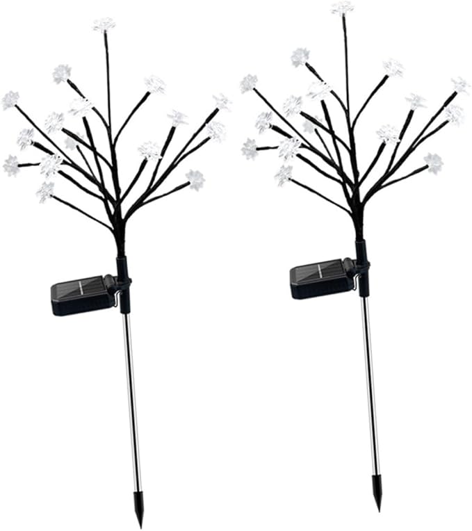 balacoo 2pcs Lotus Tree Branches Lights Solar Pathway Garden Decor High Brightness Rainproof Energy Saving
