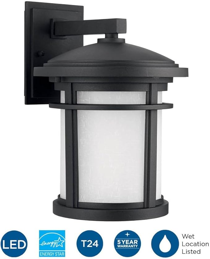 Progress Lighting Wish LED Collection 1-Light Etched White Linen Glass Craftsman Outdoor Medium Wall Lantern Light | Lumora