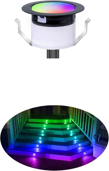 LED Deck Light, 1pcs 1.22" Low Voltage WiFi RGBW+IC Multicolor Dynamic Deck Light, IP67 Waterproof 12V Step Lights Outdoor for Garden Yard Path Stairs