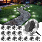 Solar Ground Lights Outdoor, 16 Pack Flat Solar Powered Disc Lights, IP68 Waterproof, Anti-Rust, Landscape Lighting for Pathway Garden Yard Lawn Walkway Landscape Driveway, Mini, Cool White