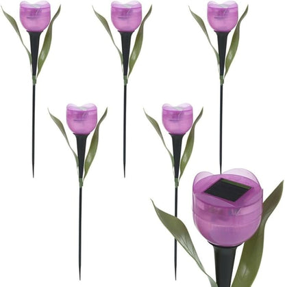 anso 6pcs Garden Tulip Flower Shape LED Solar Powered Lights Outdoor Yard Standing Decors (Purple)