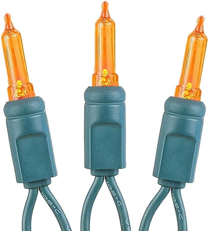 Novelty Lights Vintage Style T5 Amber LED Christmas Lights, 11.5 Feet Green Wire String of 35 Mini Bulbs, UL Listed Indoor/Outdoor Tree Lighting