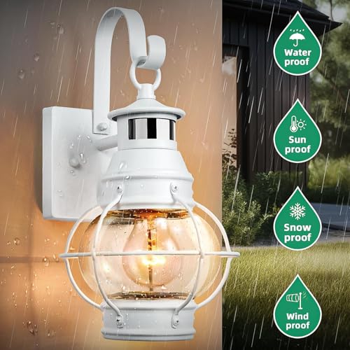 Lamomo 2-Pack White Motion Sensor Wall Lights, Porch/Garage/Deck