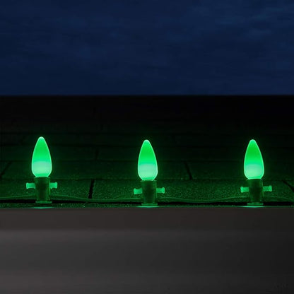 Wintergreen Lighting C9 OptiCore LED Commercial Outdoor Christmas Lights – Heavy Duty Christmas String Lights; Green Wire (100 Lights, 100 ft, Green Smooth/Opaque)