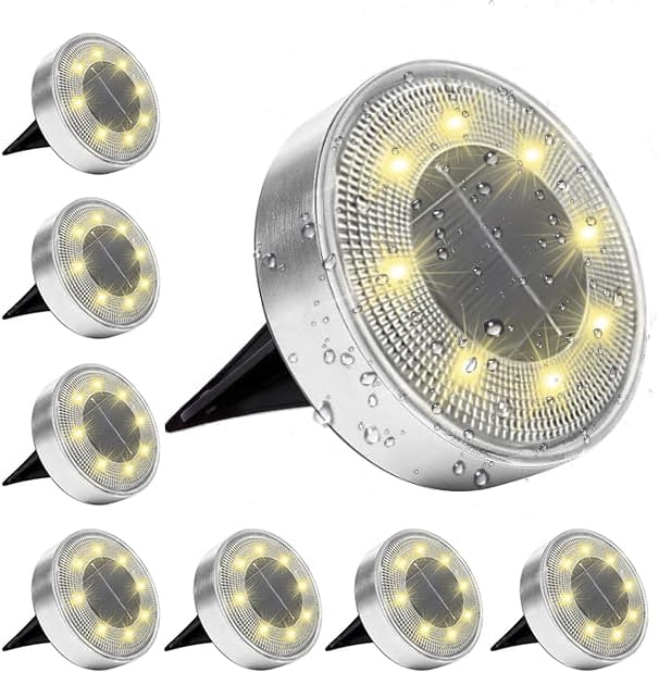 Siatom Stainless Steel Solar Ground Lights 8 Pack, IP68 Waterproof Solar In-Ground Light for Outdoor, Flat | Lumora