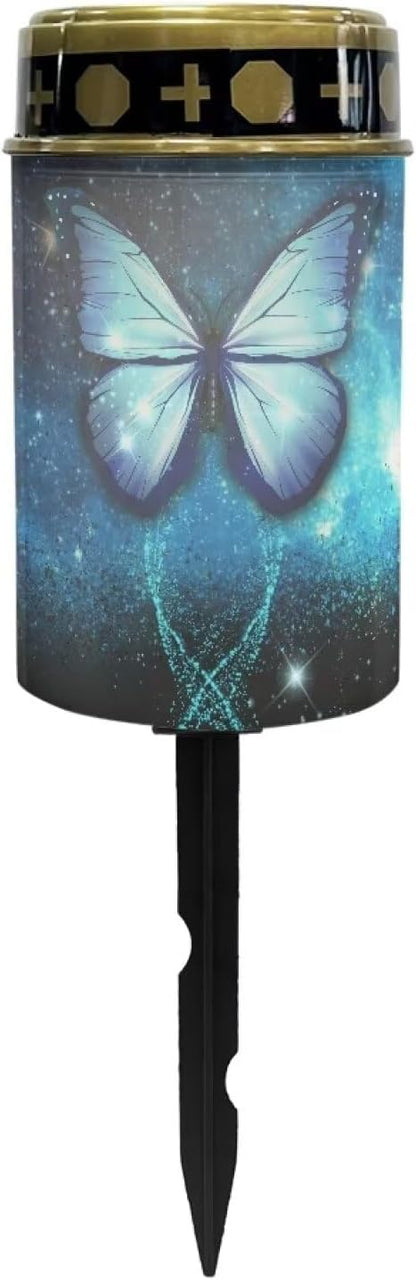 Butterfly Galaxy Solar for Cemetery Grave Memorial Stake Solar Lights Waterproof Outdoor Garden Stake Solar Cemetery Cross for Grave Yard Decorations