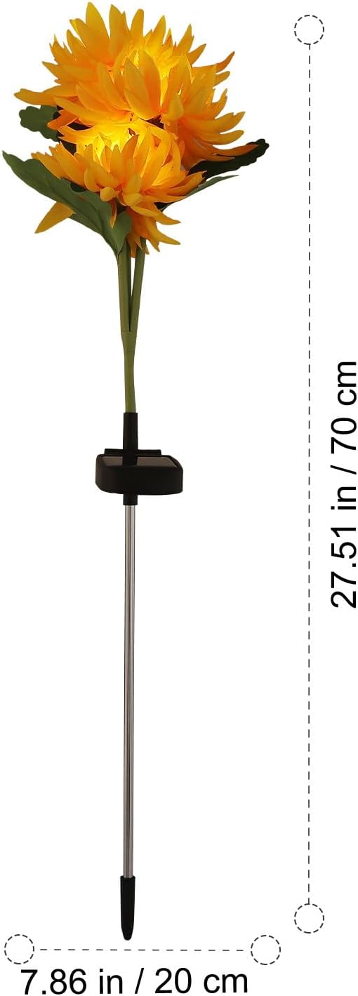 Solar Chrysanthemum Garden Lights 3-Head Yellow Solar Pathway Lamps with Ground Stake for Outdoor Lawn Patio | Lumora