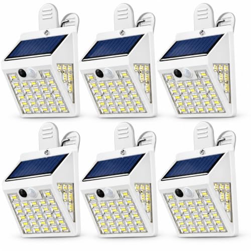 Clip On Solar Lights Outdoor,Motion Sensor Outdoor Lights, 72LEDs 600LM Clip on Solar Fence Lights Outdoor Waterproof LED,Solar Lights for Wall Fence,Deck, Gutter,Camping (2, Black) (6, White)
