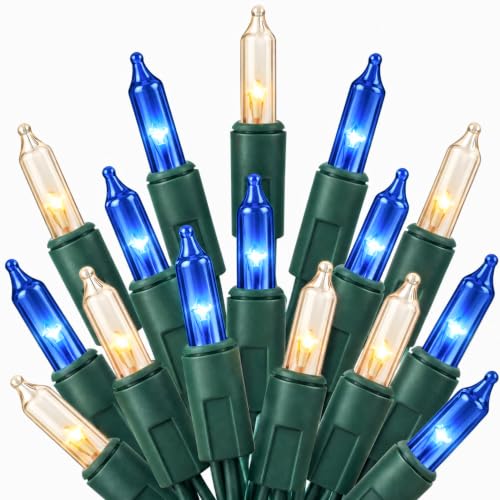 TW SHINE Christmas Mini String Lights, 20FT 100 Count Incandescent Mini Christmas Tree Lights, Waterproof Xmas String Lights for Outdoor Indoor Home Party Yard Decorations, Warm White and Blue