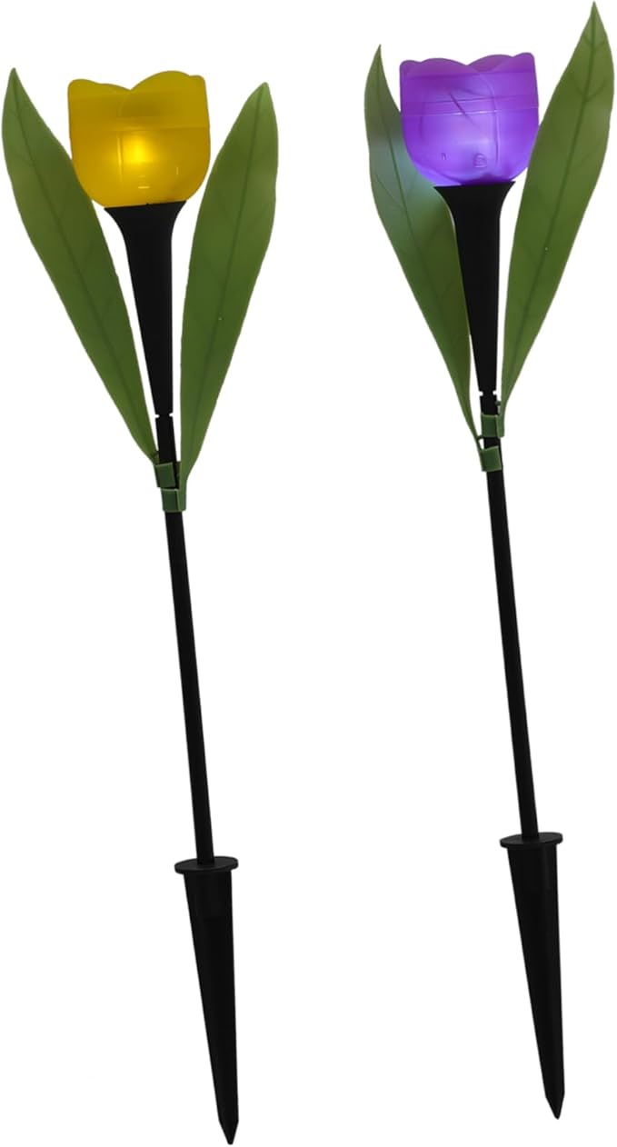 DOITOOL 2pcs Solar Led Garden Lights Design Outdoor Solar Pathway Lights for Driveway Energy Saving Auto Sensor Yellow and Colors