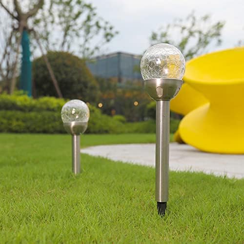 Solar Outdoor Lights, 4Pack Glass Cracked Ball LED Solar Garden Decorative Globe Light,Solar Stake Garden Lamp,Waterproof Solar Pathway Light for Patio Yard Lawn Decor (White)