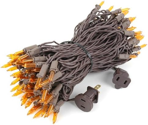 Novelty Lights 50 Feet 100 Bulbs Traditional Incandescent Mini Lights, Amber on Brown Wire with 6" Spacing, Commercial Grade and UL Listed for Indoor/Outdoor Use, End-to-End Connectable