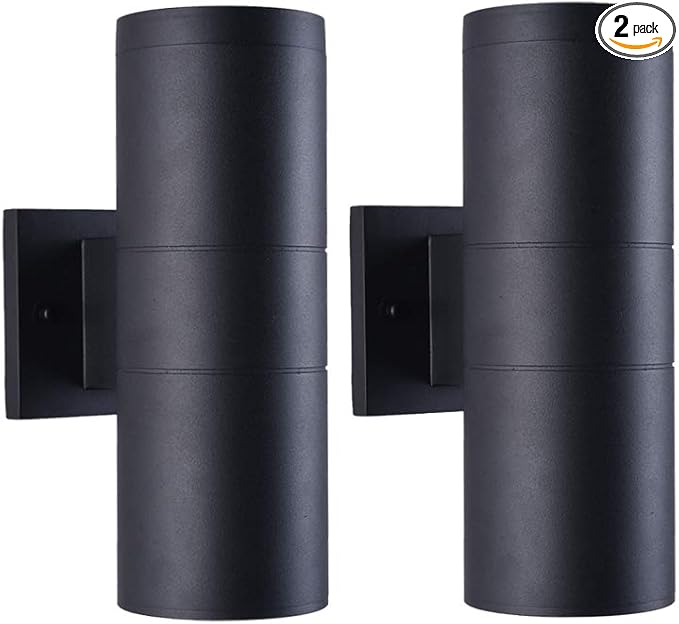 mirrea Modern Outdoor Porch Light Patio Light in 2 Lights with Aluminum Cylinder and Tempered Glass Cover | Lumora