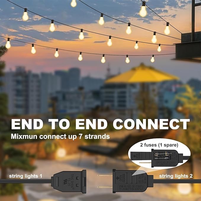 100FT Outdoor String Lights Waterproof with 64+4 Bulbs (1.5FT Bulbs Spacing), Remote & Dimmer, Commercial Patio | Lumora