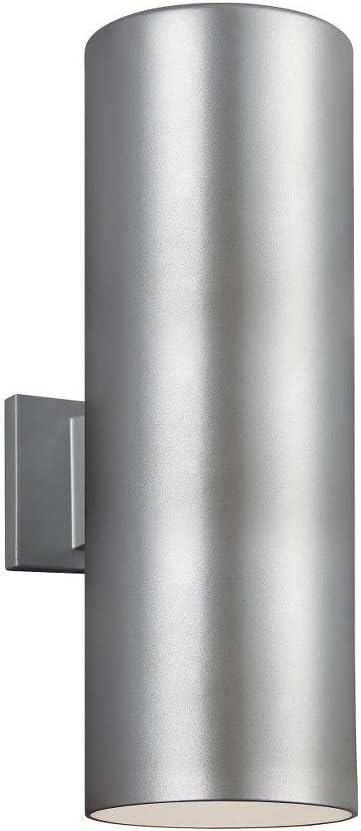 Sea Gull Lighting Generation 8313902-753 Transitional Two Light Wall Lantern from Seagull-Outdoor Cylinders Collection in Pewter, Silver Finish, Large, Painted Brushed Nickel