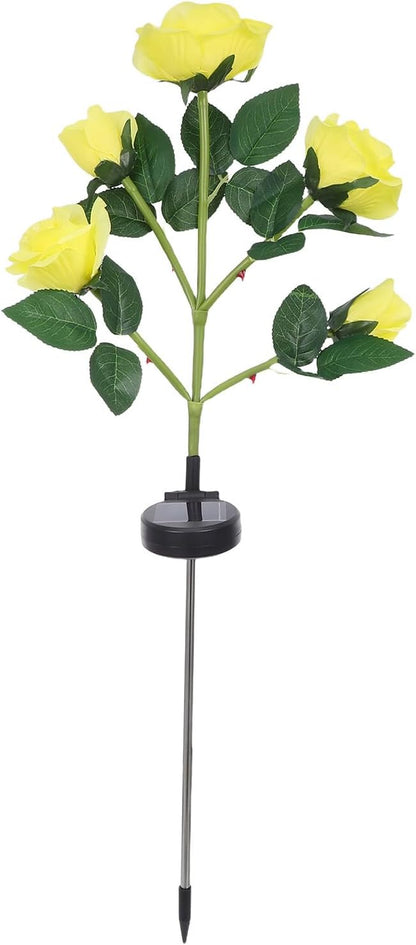 NUOBESTY 2pcs Solar Rose Flower Stake Lights, LED Yellow Solar Lawn Garden Lamps for Outdoor Pathway, Patio, Yard Decoration, Solar-Powered Simulated Rose Tree Lamps