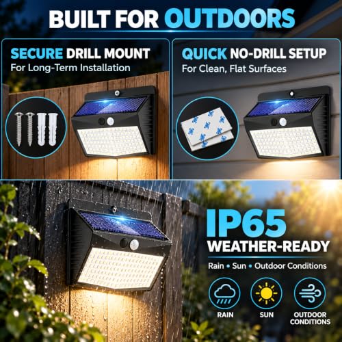 Solar Motion Sensor Outdoor Light 6 Pack, 168 LED, Black-Warm White