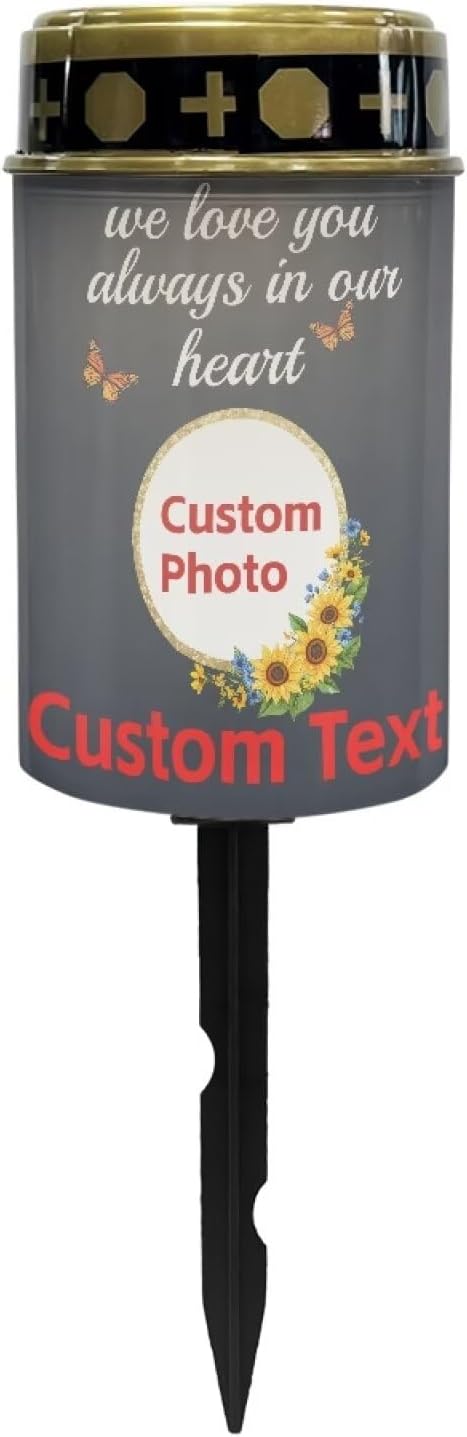 Solar Garden Stake Lights - Bright Cemetery Grave Decorations, Waterproof for Outside, Driveway Markers for Remembrance & Sympathy Gifts - Customizable