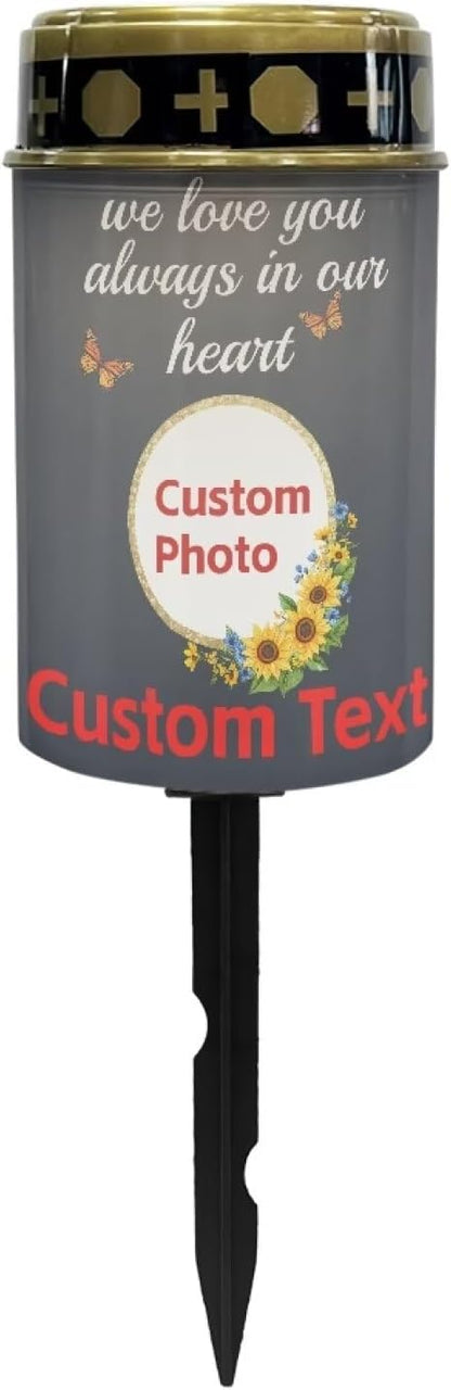 Solar Garden Stake Lights - Bright Cemetery Grave Decorations, Waterproof for Outside, Driveway Markers for Remembrance & Sympathy Gifts - Customizable