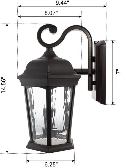 Euri Lighting EFL-130W-MD Flickering Flame Porch Light, Water Glass, with Integrated Security Light (3000K), Motion-Sensor, Dusk-to-Dawn, Oil Rubbed Bronze Housing