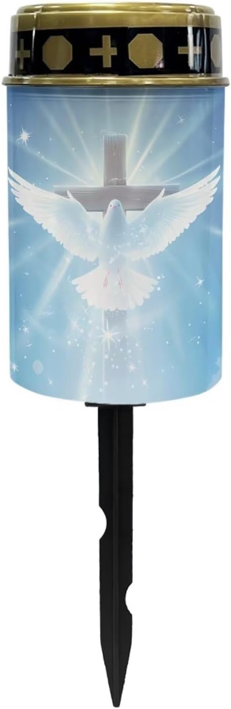 Poceacles Cross Outdoor Solar Lights - Waterproof Grave Stake Lights - Solar Powered Lantern - Blue Dove of Peace Cross