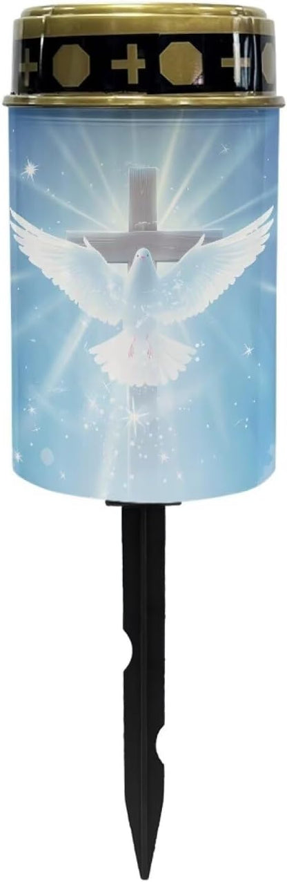 Poceacles Cross Outdoor Solar Lights - Waterproof Grave Stake Lights - Solar Powered Lantern - Blue Dove of Peace Cross