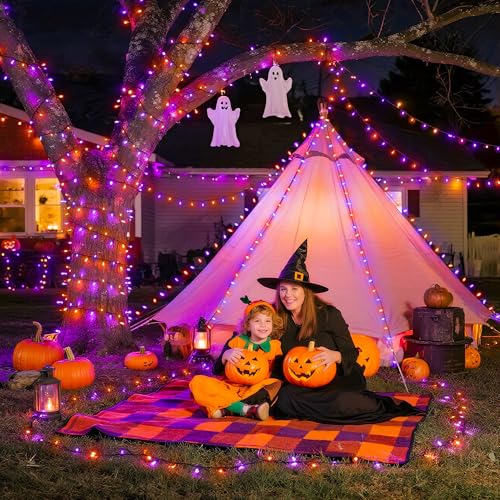 JMEXSUSS 500 LED Orange and Purple Halloween Lights with Remote
