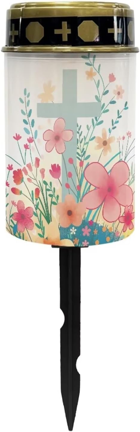 Floral Solar Lights Outdoor Waterproof Cross Cemetery Solar Lights for Grave Lighting Decorations for Cemetery Mom